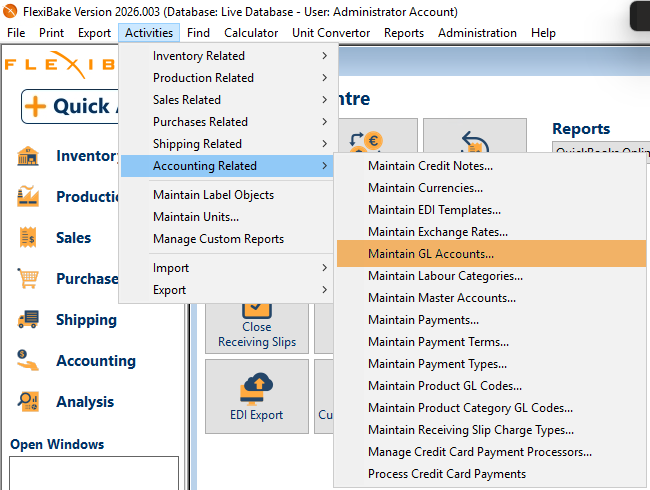 Activities - Accounting Related - Maintain GL Accounts