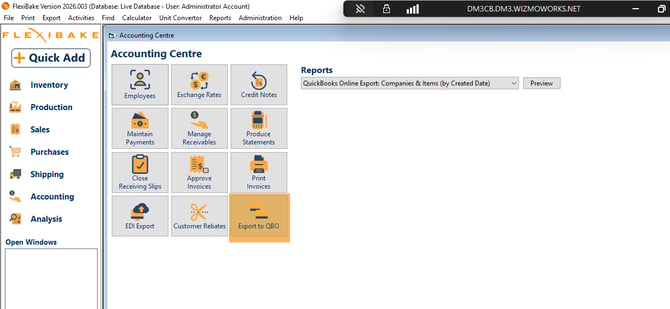 Accounting Centre - Export to QBO