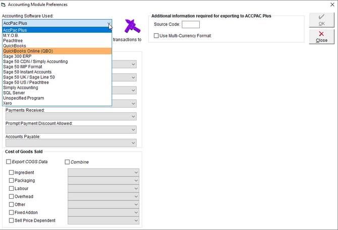 Accounting Module Prefs - QBO Selection