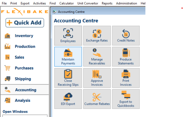 Navigate to Maintain Payments in Accounting Centre