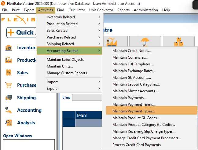 Activities - Accounting Related - Maintain Payment Types