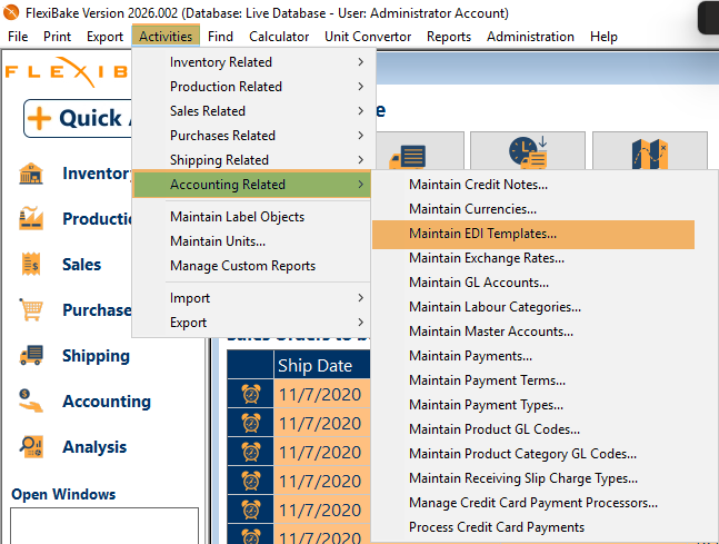 Activities - Accounting related- Maintain EDI Templates