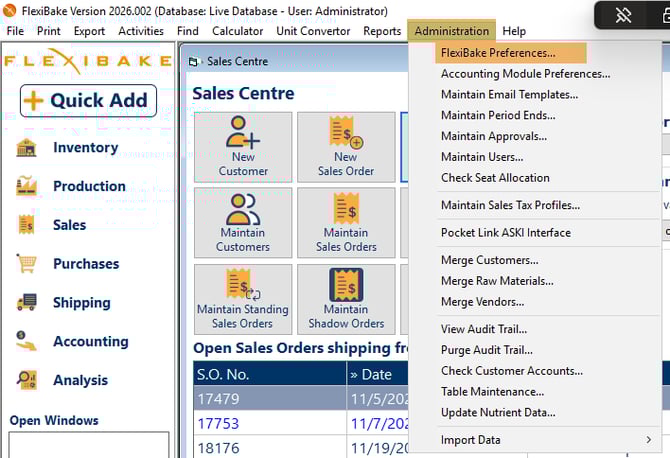 Admin -FlexiBake Prefs