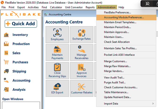 Administration - Accounting Module Preferences