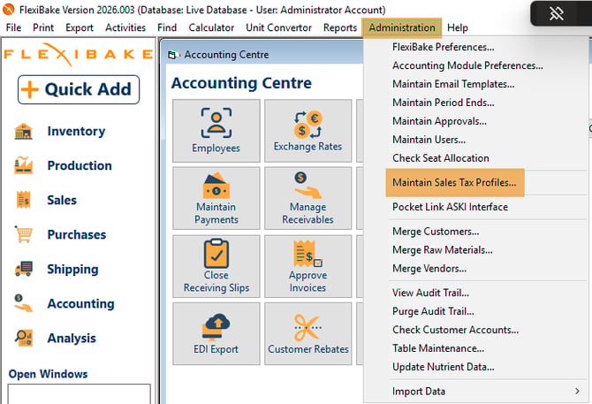 Administration - Maintain Sales Tax Profiles