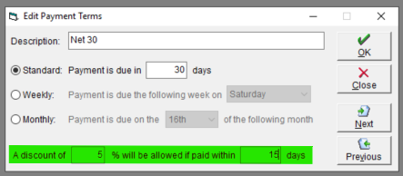 Setting up early payment discount details