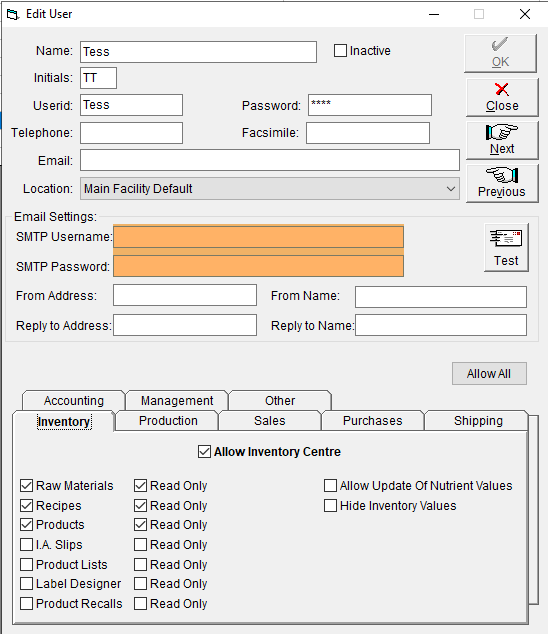 Edit User - SMTP Credentials