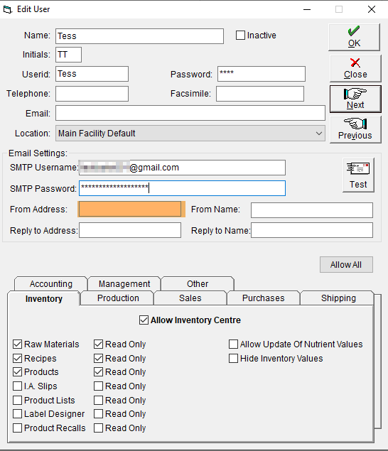 Edit User - SMTP From Address