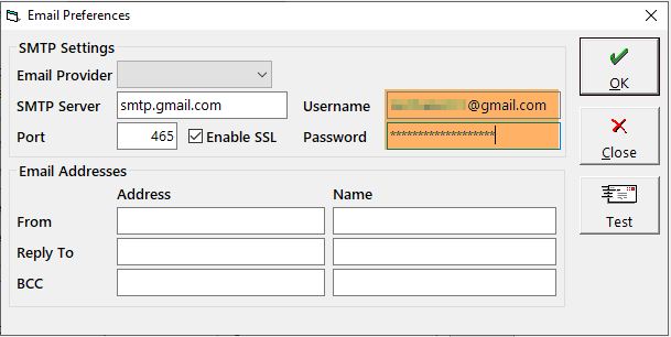 Email Prefs - SMTP Credentials