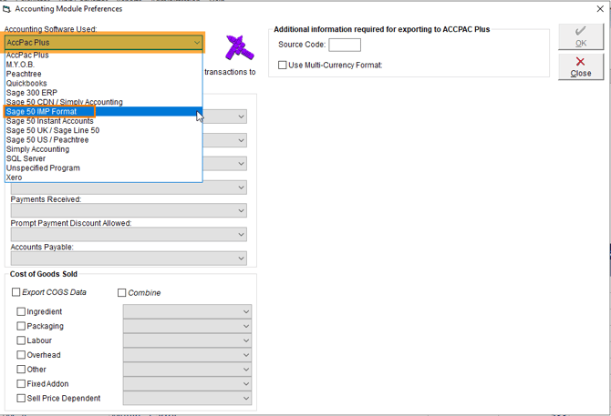 FlexiBake - Acct Mod Prefs Sage IMP Select