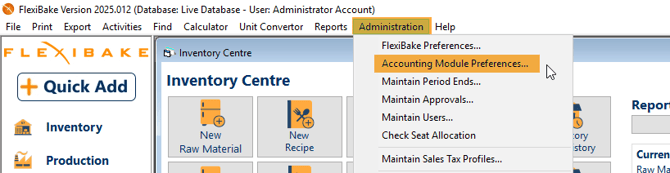 FlexiBake - Admin Menu Acct Prefs
