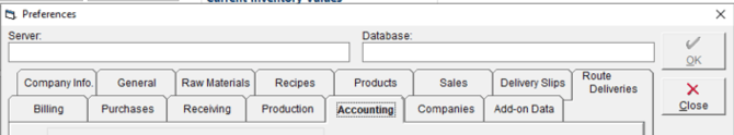 FlexiBake Preferences screen showing the Accounting Tab