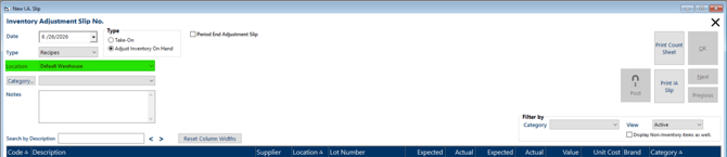 Location selection drop-down in IA Slip window