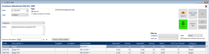Post button to apply IA Slip to inventory records