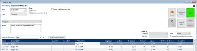 OK button on IA Slip entry window, saving changes