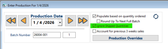 Ignore shipped quantities option in production entry