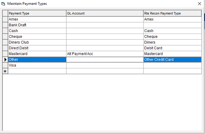 Maintain Payment Types - Enter to Save
