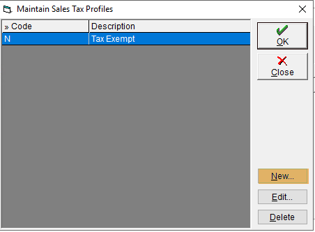 Maintain Sales Tax Profiles - New Tax Profile