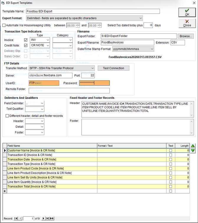 New EDI Template - Add FTP Credentials