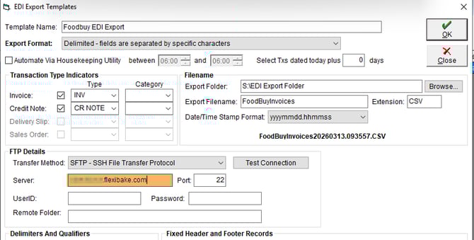 New EDI Template - Add FTP Server