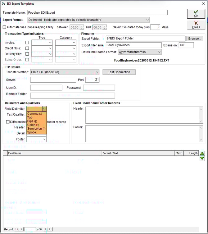 New EDI Template - Add Field Delimiter