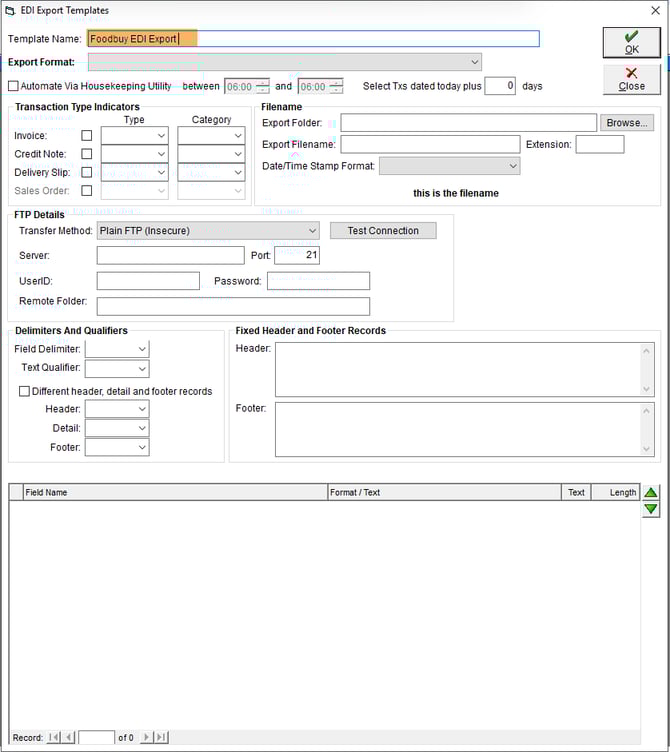 New EDI Template - Add Template Name