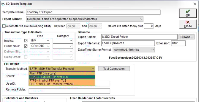 New EDI Template - Add Transfer Method