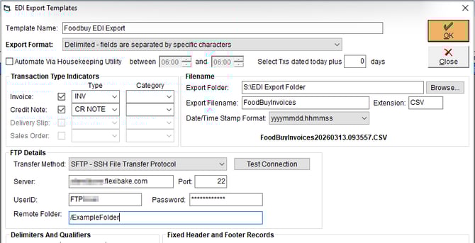 New EDI Template - Save FTP