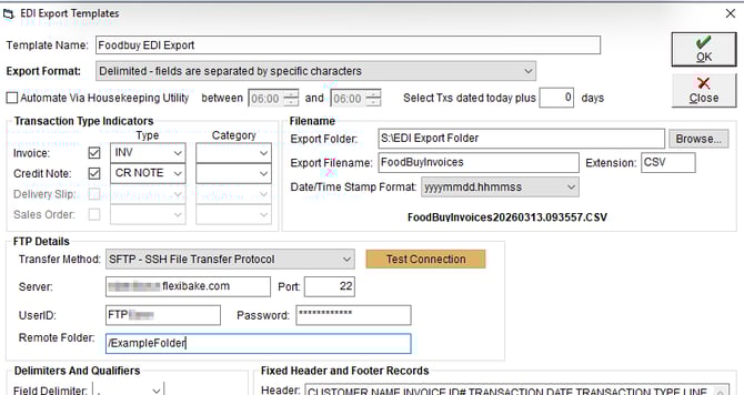 New EDI Template - Test FTP Connection