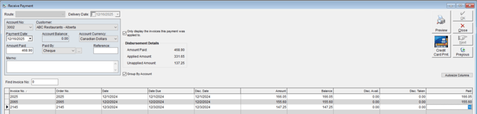 Applying Payment to Selected Invoice Rows