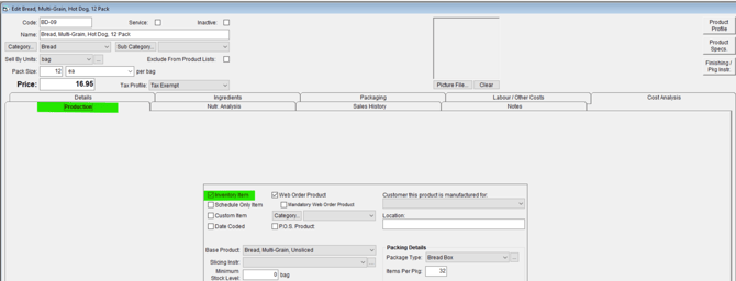 Open the Production tab on a product record.