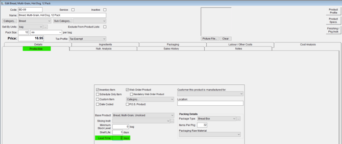 Open the Production tab on a product record.