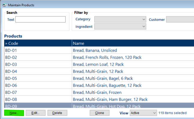 Click New to create a product in Maintain Products.