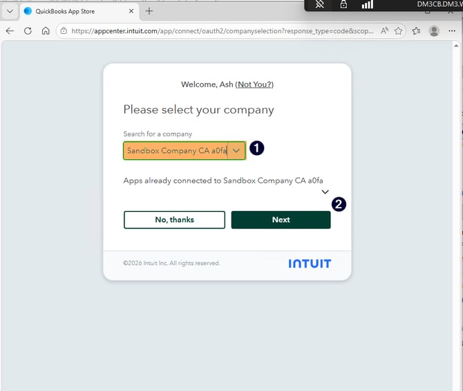 QBO Connection - Select DB 1
