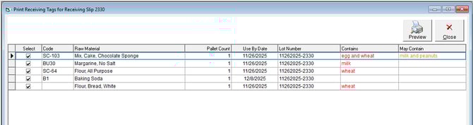 Receiving Tag Allergens