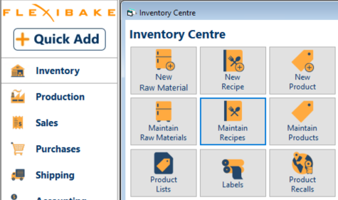 Open Maintain Recipes from the Inventory Centre.