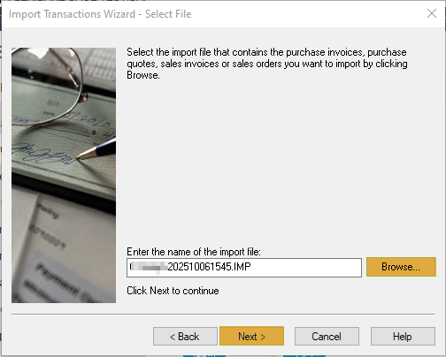Sage - Invoices Import Select File