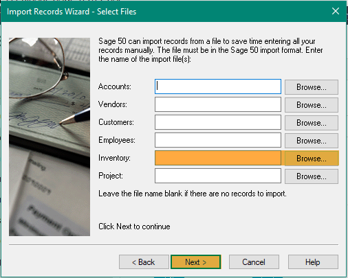 Sage 50 - Product Import Select File