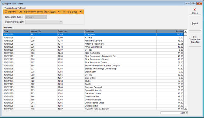 Sage Export - Dates