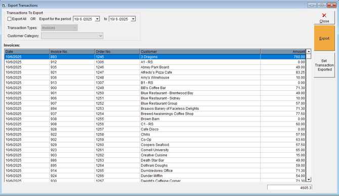 Sage Export - Export Button