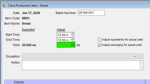 Adjust Actual Yield Highlight