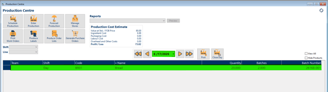 Grid view with scheduled production items highlighted