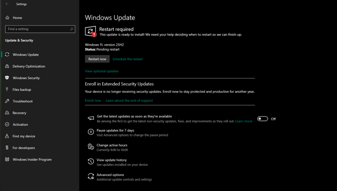 Picture of a required windows update