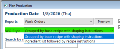 Selecting the Work Order Style from a dropdown.
