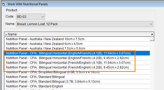 label objects - cfia horizontal nut panels