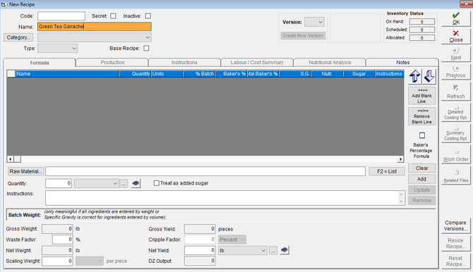 New Recipe form with Recipe Name field highlighted.