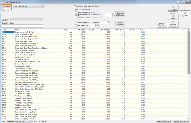 Maintain Product Prices with the Price Tier button highlighted
