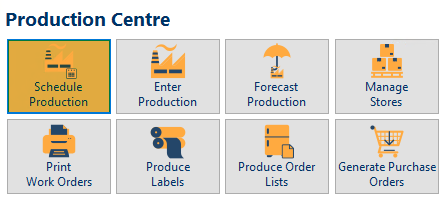 Production Centre with Schedule Production tile highlighted