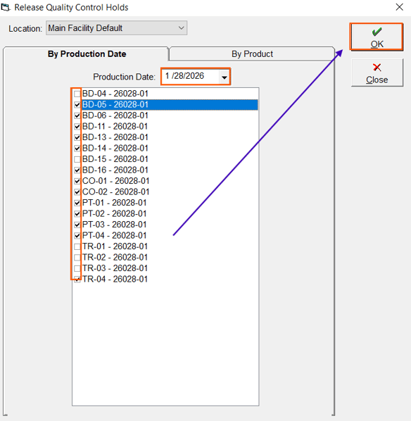 Release QC holds by Production Date